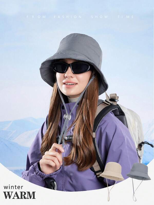 1 pieza Sombrero de cubo forrado de polar para otoño/invierno, protección contra el viento y los oídos, adecuado para salidas casuales, ciclismo, senderismo, protección solar, unicolor, poliéster