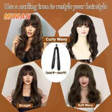 D22 Inch Long Brown Curly Wavy Wigs With Bangs For Women Natural Looking Synthetic Heat Resistant Fiber Hair Wig For Daily Party Cosplay Halloween Costumes Dark Brown Wig10 - CDarkBrownCurly - 查看 5
