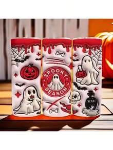 1pc 20oz Stainless Steel Insulated Tumbler, Halloween Limited Edition. Pink Halloween Ghost Pattern, Cute And Fun. Suitable For Personal Use Or Gift, Also A Must-Have Item For The Holiday. - Multicolor - View 12