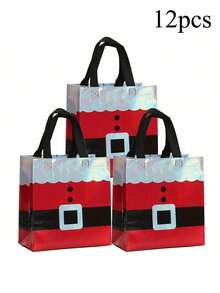 25pcs Christmas Gift Bags, Christmas Element Handled Non-Woven Fabric Gift Bags - Holiday Red & White Design, Suitable For Birthday, Corporate Events, Shopping Bags, Anniversary, Tote Bags, Holiday Gift Exchange, Christmas Gift Bags (Christmas, Thanksgiving, New Year)