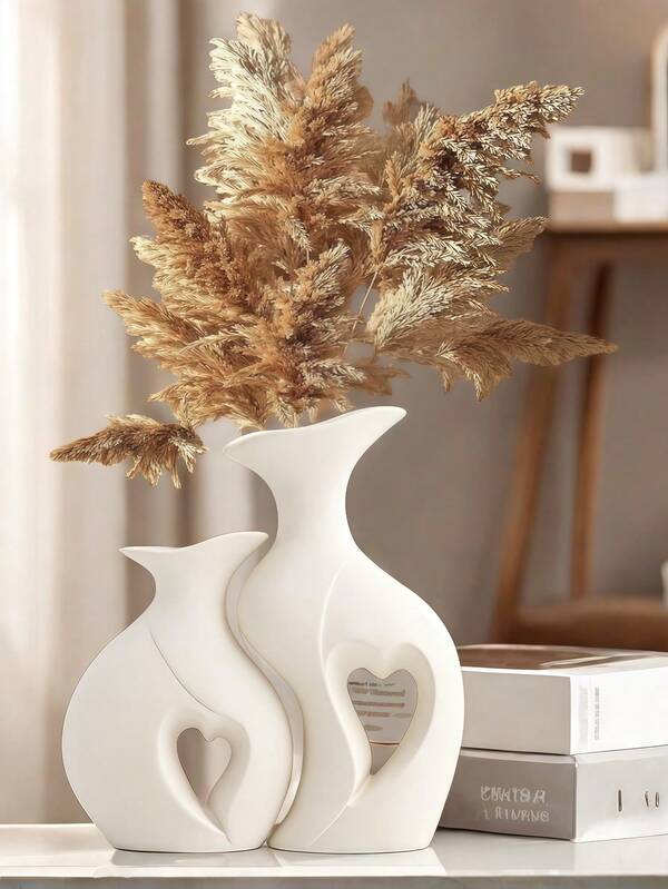 2 Sets Of Hollow Heart-Shaped Resin Vases–Minimalist Decorative Sculptures For Living Room, Bedroom, Entrance Or Gifts | White And Black Modern Home Decoration, Suitable For Winter, Graduation, New Home And New Year. Room Decor Flower Vase Glass Vase
