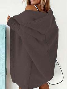 Kardigan Berkerudung Oversize Lengan Kelelawar Warna Polos - Coffee Brown - View 2