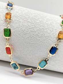 1pc Elegant Fashionable Colorful Rhinestone Necklace, Stylish Metal Choker Necklace, Charming Jewelry For Women, Suitable For Daily Wear, Decoration, Party, Music Festival, Photo Shoot. Handmade Chain Length Customizable, Random Rhinestone Colors