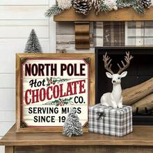 1pc Christmas Wooden Decor Hanging Ornament, Charming North Pole Hot Chocolate Wooden Sign - Christmas Country Farmhouse Wall Art For Kitchen, Bathroom, Bedroom And Office | Perfect Housewarming Or Christmas Gift, North Pole, Hot Chocolate, Vintage, Rustic Wall Art, Home Decor - Multicolor - View 5