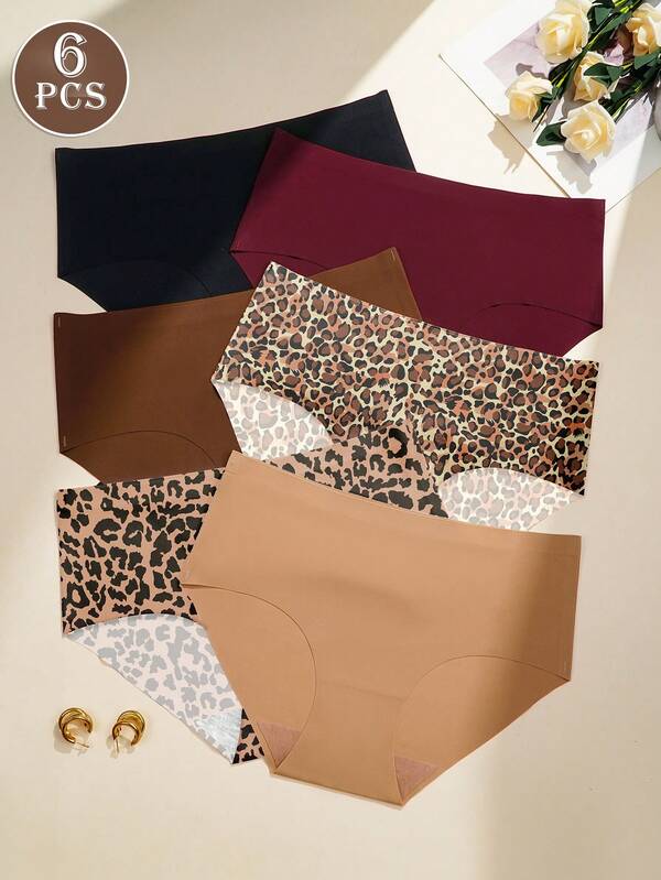 6 Stücke weiche Leoparden-Muster Dreieck Höschen ohne Sichtbarkeit, sexy und bequem, Bikini-Höschen für Damen ohne Slip-Linie, Alltagsunterwäsche & Lingerie