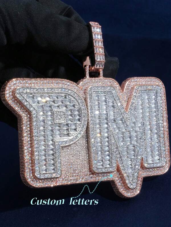 Customized Pointed Toe One-Piece Letter Pendant, Brass Cubic Zirconia, DIY Nameplate Hip Hop Style Necklace, Comes With 50cm Braided Chain, Couple/Daily Wear