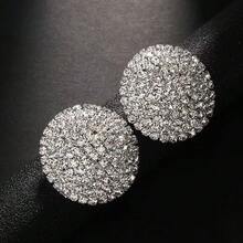 1 Pair Minimalist Rhinestone Round Design Earrings, Suitable For Women's Wedding, Party And Daily Wear