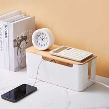 木制电缆管理盒，用于桌面电视电脑 USB 集线器系统的整理器，用于覆盖和隐藏电源板和电线 - 白色 - 查看 5