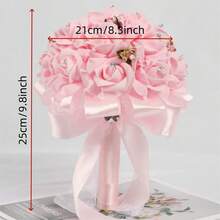 Wedding Bouquet Rhinestone Artificial Bridal Flower Bouquets With Ribbons Wedding Photo Booth Props Wedding Decorations - pink 1pc - View 8