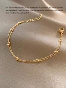 1pc Girl Layered Lucky Bead Pearl Anklet, Fashionable & Luxurious Multi-Chain Metal Anklet, Suitable For Daily/Party/Travel Wear(The Number Of Beads Is Random)