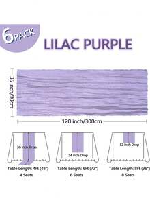 6 paquets Chemin de table en gaze violette lilas 10 ft, chemin de table en tissu à fromage 35x120 pouces, tissu crêpe pour décoration de fête de Noël, douche décorative, mariage d'été, banquet, décoration de la maison - Parme - Voir 3