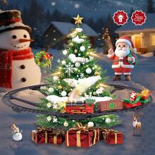 Kinder Weihnachts-Themen Zug Spielzeug Set, mit dekoriertem Weihnachtsbaum + Sound & Licht fahrender kleiner Zug + Rundkurs + Weihnachtsgeschenk Ornamente, schafft eine weihnachtliche Atmosphäre, lässt Kinder Freude am Feiertag erleben, fördert Auge-Hand-Koordination und Vorstellungskraft, ein lehrreiches und unterhaltsames Spielzeug für Weihnachtsdekoration, Eltern-Kind-Interaktion und Weihnachtsgeschenke - Verschiedenfarbig - Übersicht 6