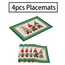 2/4/6pcs Christmas Happy Placemats, Gray Gnome Fantasy Snow Tree Branch Design Rectangular Placemats, 12x18 Inch, Suitable For Kitchen, Dining Room, Coffee, Party/Wedding Decor, Seasonal Winter Christmas Table Mats, Home Dining Table Decor, Party Decor, Christmas Decor, Holiday, Dining, Home Decor