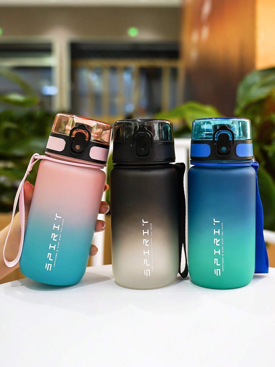 1pc 600ml/26oz Gradient Drinking Cup With Time Scale, 4 Colors Available, Minimalist & Elegant Design, With Handle Strap For Easy Carrying, Compact Size Fits In Backpack Pockets, Caution Fragile, Suitable For School, Outdoor Sports, Running, Fitness, Daily Commute, Travel, And Everyday Use - Multicolor - View 1