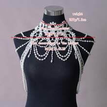 1 Piece Exquisite White Pearl Beaded Body Chain Tassel Bikini Dress Shoulder Chain Wedding Bridal US Stock  BVG09A - 白色 - 查看 8