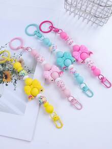 1pc Bowknot Silicone Beaded Colorful Keychain, Tassel Charm Wristlet Keyring, Bag Pendant Accessory, Key Chain, Car Key Anti-Lost Chain, Gift For Friends, Family, Teachers, Back To School Christmas