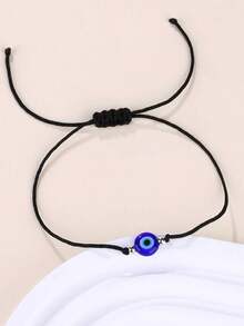 12pcs/Set Red & Black Cord Bracelets With Glass Eye Beads - Black - View 7