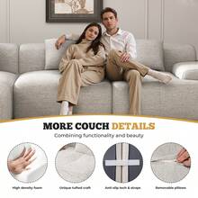 122-Inch Modular Sectional Sofa, Deep Seat Chenille L-Shaped Sofa, Comfortable Cloud Sofa With Removable Footstool For Apartments, Living Rooms - Màu be - Xem 8