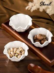 shoxil 1/2/4 件复古简约白色陶瓷荷叶形茶/甜点盘、托盘、坚果碗、坚果碗、甜点碗、调味碗、木托盘、托盘、服务托盘、适用于家庭、餐厅、庭院、甜品店、沙特阿拉伯国庆节 - 蓮花碗 - 查看 3