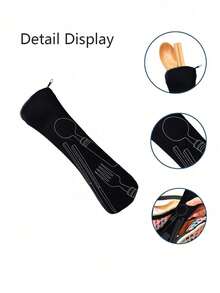 Thermal Bag, Insulated Bag With The "Four Cups Of Coffee" Pattern Paired With A Black Cutlery Storage Bag, A Double Pocket Lunch Box Bag, Large Capacity, Student Meal Insulated Refrigerated Bag, Portable Travel Picnic Bag, Office School Lunch Bag Insulated Lunch Box, Work Lunch Box, Work Office Holiday Lunch Box, And Multi-Functional Camping School Lunch Box For Both Men And Women