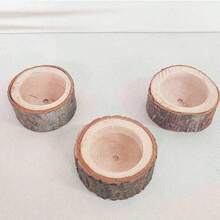 Suporte de Vela de Madeira com Casca, Suporte de Vela de Madeira Pequeno, Base Fixa de Vela para Uso Interno - Multicolorido - Visão 3