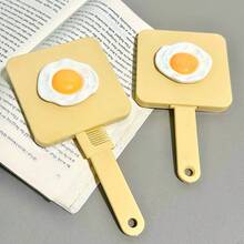 Portable Makeup Hand-Held Compact Mirror With Comb, Egg-Shaped Handle Mirror With Brush