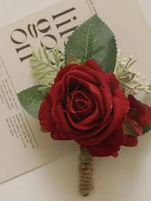 1Pc Wedding Boutonniere For Groom Groomsmen,Real Touch Fake Rose Lapel Pin,Elegant Men's Corsage For Suit, Prom, Formal Events(White,Champagne,Red,Light Coral,Rosybrown) Valentine's Day Accessories - Boutonniere - View 14