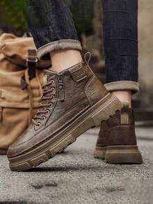 أحذية رياضية كاجوال كلاسيكية بلون أحادي متوسطة الكاحل، مريحة بدون ربط، أصابع مستديرة، مناسبة للأنشطة الخارجية والاستخدام اليومي، مزودة بفتحات معدنية للربط