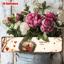 1pc Retro Hedgehog Love Metal Foil Sign - Cute 2D Flat Design With Hedgehog And Heart, 3.94 X 15.75inch , Home, Cafe, Bar Or Farmhouse Wall Decoration, Cafe Wall Art |   Pastoral Style Wall Painting |   Decorative Aluminum Foil Sign