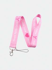 1pc Breast Cancer Awareness Long Ribbon Lanyard , Hope Faith Love Neck Keychain, Red Ribbon Health Phone Lanyard Keychain