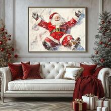 1 pièce canevas murale avec cadre/canevas, Affiche de Noël, Père Noël skiant, Décoration de chambre de Noël, Décoration de pièce, Décoration de maison, Décorations de Noël 2025, Décoration d'hiver, Décorations d'hiver pour la maison, Décoration murale de Noël - Multicolore - Voir 8