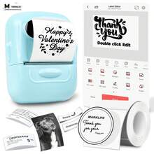 Marklife Impresora de etiquetas térmicas Makrlife P50, impresora de etiquetas comercial, impresora de pegatinas personalizadas para el hogar, pegatinas DIY, impresora de códigos de barras, iconos, patrones y logotipos para móvil y ordenador (azul) - Azul - Ver 14