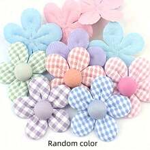 20pcs Handmade Fabric Flower Appliqués (Random Color)For DIY Crafts – 1.97inch Gingham Checkered & Solid Color Hair Clips, Patches For Clothing, Shoes, Hats & Accessories