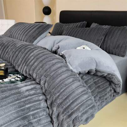 3 件套床上用品 - 1 个羽绒被套和 2 个枕套，柔软舒适的家纺，多种颜色可选，适用于宿舍、卧室、简约时尚的家居装饰，可机洗，无需填充物，蓬松超柔软羽绒被套套装，仿毛皮/羽绒羽绒被套套装，毛绒羽绒被套套装，1 个带拉链封口的羽绒被套和 2 个枕套，不含羽绒被芯，有单人床、双人床、特大床、大号床尺寸可供选择