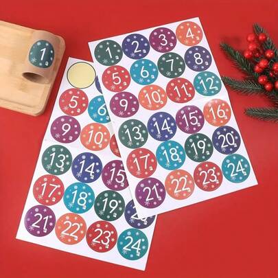 24pcs Christmas Number Stickers,Color Christmas Advent Calendar Number Stickers, 1-24 Day Countdown, DIY Advent Calendar & Gift Sealing Stickers, Christmas Countdown Office & School Supplies Party Gift Seal Sticker, Scrapbook Supplies,School Supplies