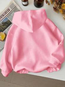 女童休闲卡通印花保暖卫衣，秋冬季 - 粉色 - 查看 2