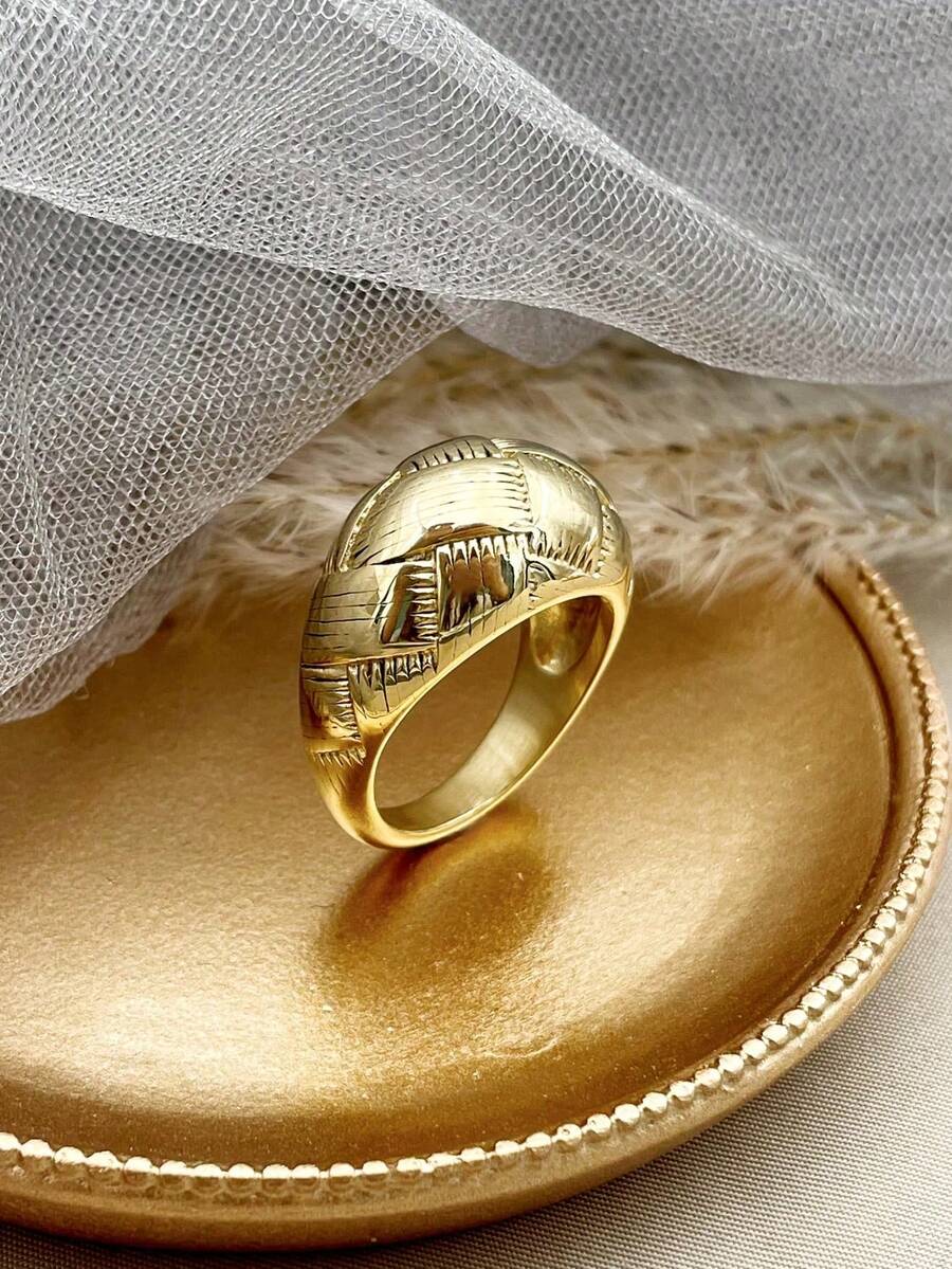 Mazuer 1 szt. pozłacany 18-karatowym złotem pierścionek w stylu vintage retro z wysokiej jakości wzorem siatki dla kobiet ze stali nierdzewnej, prezent na imprezę, randkę, podróż - Złoto - Zobacz 1