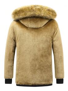 男士冬季长袖加厚羽绒服，带保暖内衬、加厚羽绒服，毛领带帽拉链 - 黑色 - 查看 5