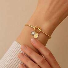 1件新款经典字母眼睛吊坠金色爱心开口链手链，女士款 - 金黃色 - 查看 1