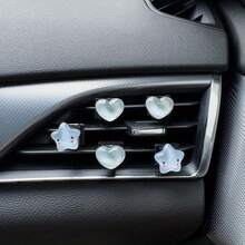 5 piezas Clips de decoración para rejilla de ventilación del coche con forma de corazón y estrella transparentes, estilo femenino, accesorios universales y fáciles de instalar para el interior del vehículo, accesorios para el coche, artículos esenciales para el coche, suministros para el coche