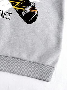 Moletom Quente com Estampa Gráfica de Skate Cartoon para Meninos Pré-Adolescentes - Cinza - Visão 6