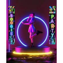 Glow In The Dark Door Banner Rave Party Decorations Porch Sign Door Hanger Black Light Photography Backdrop Decor For Neon Party Supplies 72 X 12 Inch Let's Boogie