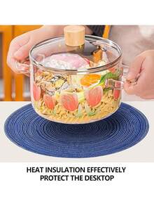 Set da 2 pezzi/12 pezzi di sottopiatti e sottobicchieri rotondi in cotone intrecciato da 15 pollici per tavolo da pranzo, lavabili e reversibili, adatti per cucina, feste, cene in famiglia (blu reale)