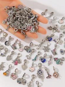 3/5/10/20/30/50pcs Fashionable Craft, European & American Style, Silver Gray To Pink Ombre Bowknot, Rose, Heart, Love Heart, Elephant, Star Shaped Pendants, DIY Bracelet & Necklace Accessories - Multicolor - View 2