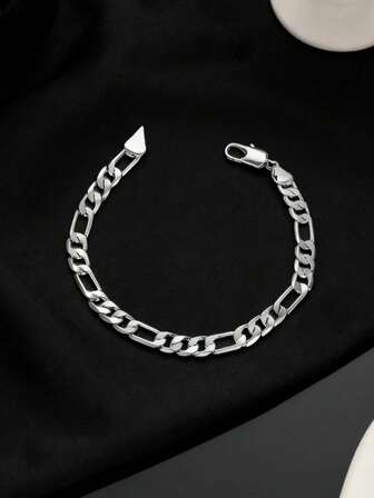 1pc Minimalist Chic Business Fashion Men's NK Chain Silver Plated Bracelet, Versatile For Daily Wear, Music Festivals, Parties, Birthday Gifts