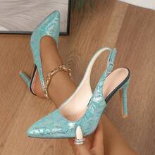 Women's New Sexy Laser Geometric Print Pointed Toe Stiletto Heel Mule Shoes, Fashion Versatile, Suitable For All Occasions