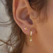 3pcs/Set Elegant & Shiny Star Element Earrings, Women's Gold Hoop Earrings With CZ Personalized Star Stud Earrings, Hypoallergenic Multiple Ear Cuffs Suitable For Daily Wear, Holidays, Birthdays, Parties, Christmas, Halloween