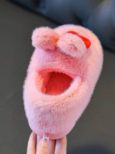 Kids Slippers Winter New 2025 Girls Cute Cartoon Princess Warm Plush Closed Toe Shoes Indoor Toddler Backless Slippers