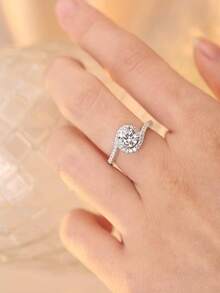 5pcs Elegant Geometric Cubic Zirconia Adjustable Rings Set, Unique Design Suitable For Party, Wedding Wear (No Gift Box) - Silver - View 5