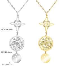 1pc Fashionable Stainless Steel Mysterious Witch Knot, Hollow Star, A-Z Letter & Zodiac Pendant Necklace, Elegant Lucky Gift For Family And Friends